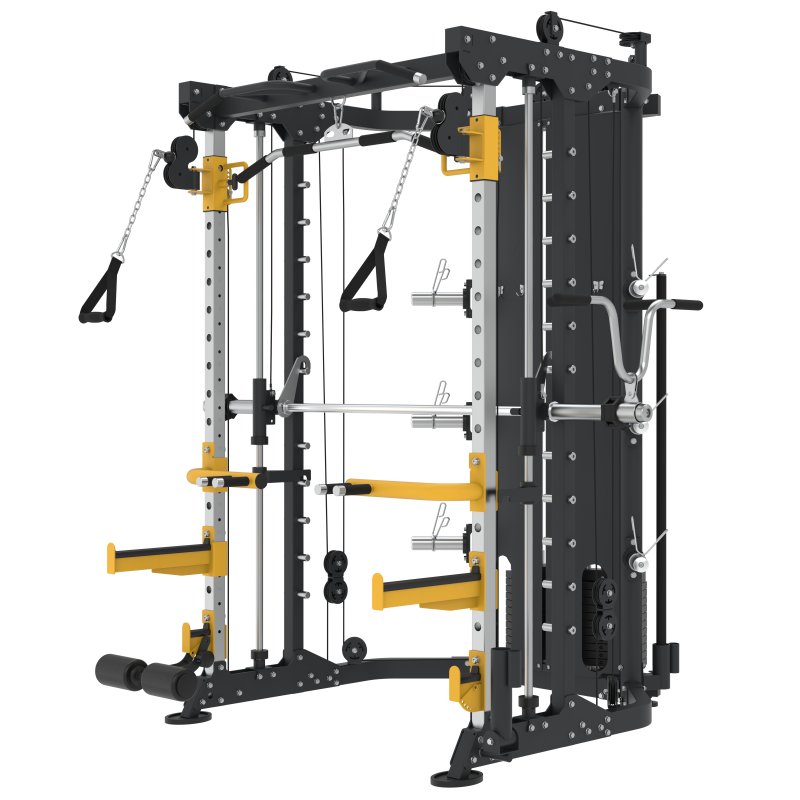 Multi Rack Smith and pulley trading Machine with Upper and Lower Cable and with Tricep rope, Pull-up Bar